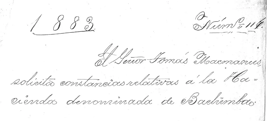 Archive cover concerning Tomás Macmanus and Hacienda Bachimba, 1883